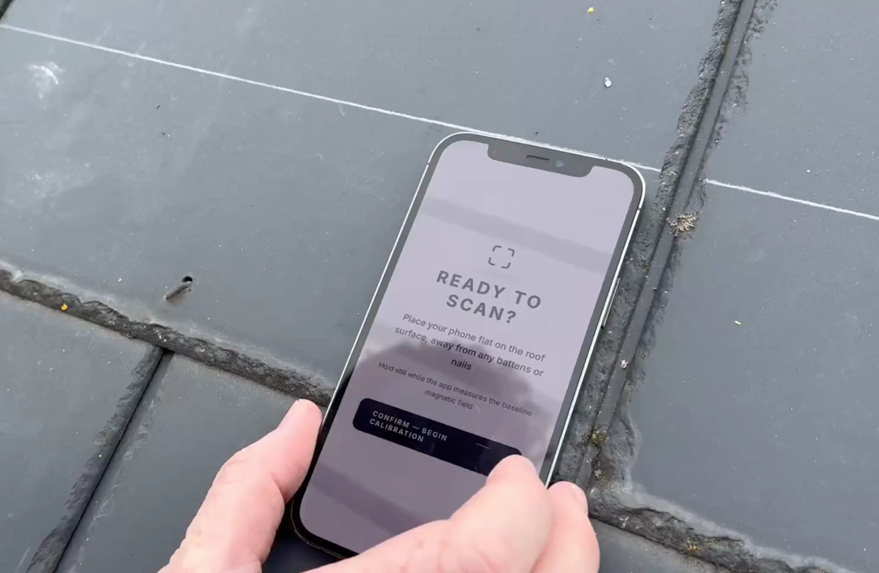 Rafter Finder app in use on a real slate roof in Ipswich