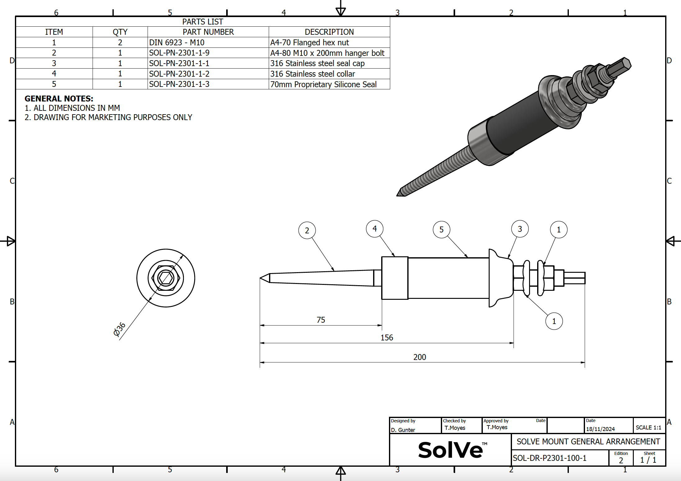 SolVe Mount General Drawing - Technical specifications and dimensions